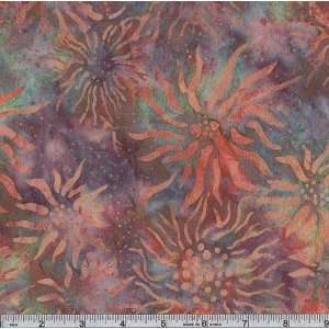  43 Wide Rayon Batik Sunflowers Peach/Purple Fabric By 