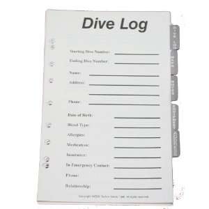   Log ; Part# P570. Indexes Dive Log, Maps, Notes, Equipment, Address