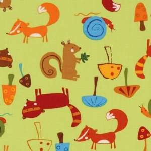  green forest animals fabric fox squirrel racoon (Sold in 