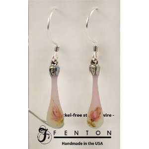    Fenton Artglass Rose Burmese Teardrop Earring Pair Jewelry