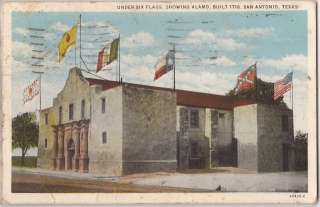 San Antonio Texas Postcard Alamo Building Under Flags Street View 1932 