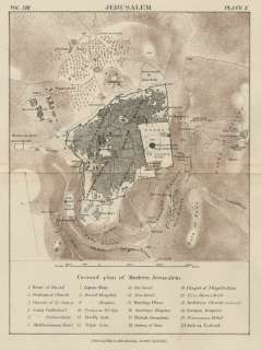 Jerusalem City Map / Plan Authentic 1889 Map showing Landmarks and 