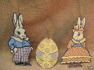 Vintage Look Easter Tin Metal Sign Decor Set Of 3 Bunny  