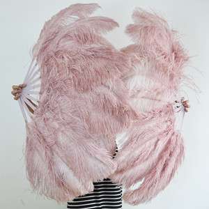   Beige Wood Ostrich Feather fan burlesque 24x41 Single layer  
