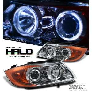   E90 3 Series Sedan 05 07 Halo Angel Eye Projector Headlights Chrome