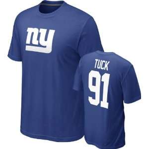  Justin Tuck #91 Blue Nike New York Giants Name & Number T 