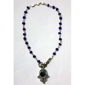 Dark Blue Lucky Hamsa Eye Bead Bangle Kabbalah Bracelet With Rotating 