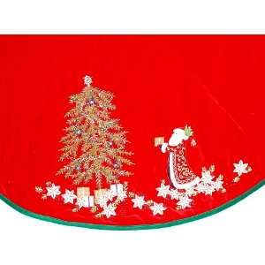   Red Velvet Christmas Tree Skirt with Santa and Tree