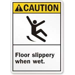 Caution (ANSI) Floor Slippery When Wet (with graphic) Aluminum Sign 