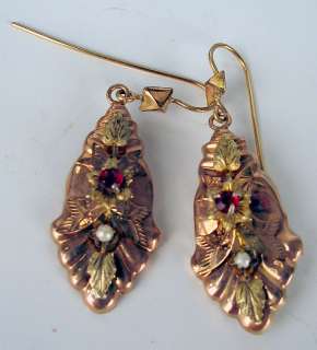 FANTASTIC VICTORIAN EARRINGS WITH RUBY PEARL14K GOLD  