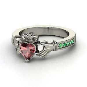  Claddagh Ring, Heart Red Garnet Sterling Silver Ring with 
