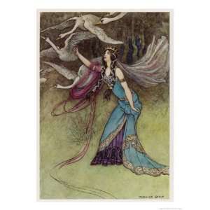   Six Swans Giclee Poster Print by Warwick Goble, 42x56