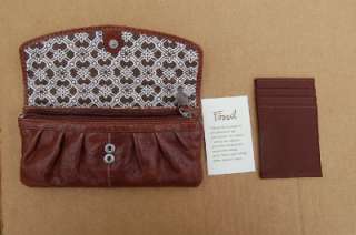 Fossil liberty brown leather clutch flap womens wallet #3  