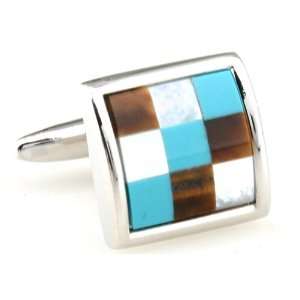 Hot Seller Delux Shell Argile Blue Brown and White Cufflinks Cuff 