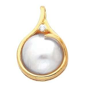  18K Yellow Gold Mabe Pearl and Diamond Pendant Jewelry