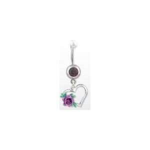  Heart with Purple Rose Belly Navel Ring 