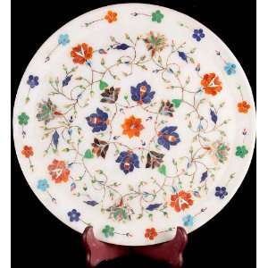 Tajmahal Plate from Agra (Inlaid with Gemstones)   Marble  