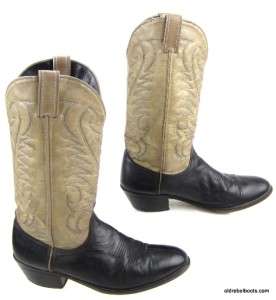 Classic Vintage USA Made Laredo Black & Cream Cowboy Boots Wing Stitch 