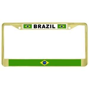  Brazil Brazilian Flag Gold Tone Metal License Plate Frame 
