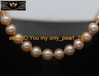 MP14K YG   Fine 7 8mm AAA+pink pearl necklaces 24Long  