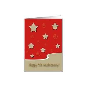 Happy 5th Anniversary, Gold Stars on Red, Employee Anniversary Card