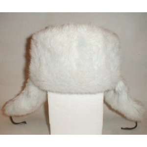  Rabbit Fur Ushanka Hat with Ear Flaps Gray Color 64 cm 