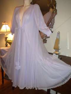 Vintage LUCIE ANN Robe Peignoir Pom Pom or Nightgown RARE Chiffon 
