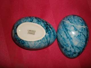 NEW BLUE WITH BLACK MARBLE DESIGN FRENCH LIMOGES EGG WITH LID 