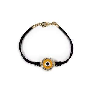    Gold Tone Glass Bead Black Center CZ Round Bracelet Jewelry
