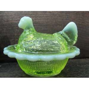  Opalescent Glass Hen on Nest Chick Salt Covered Dish 
