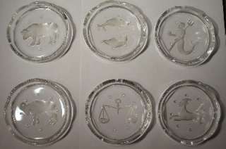 VAL ST. LAMBERT Crystal Set of 12 Astrological Coaster  