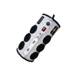6ft White 6 Outlet Surge Protector Power Strip with 2 USB Chargers 