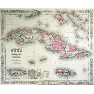  Johnson 1864 Antique Map of Cuba, Jamaica, & Puerto Rico 