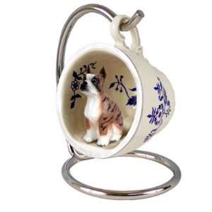 Boxer Blue Tea Cup Dog Ornament   Brindle