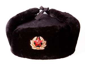 Russian Army Ushanka Sheepskin Fur Soviet Hat Ear Flaps Shapka Hammer 
