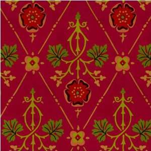  1800s red and gold floral harlequin design wallcovering 