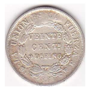  1881 Bolivia 20 Centavos Silver Coin 