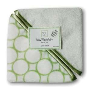   Certified Organic Cotton Baby Washcloth   Kiwi Mod Circles on Ivory