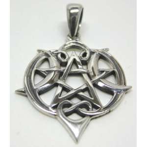    Sterling Silver Heart Pentacle Pendant Pagan Wiccan Jewelry