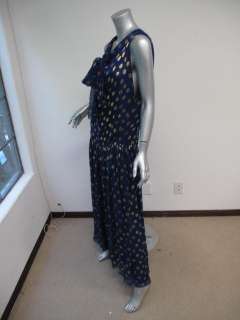 NWT Diane Von Furstenberg Blue/Gold Polka Dot Anissa Gown 0  