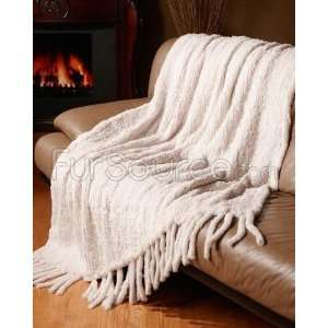 Knit Rex Rabbit Fur Throw   Ivory 