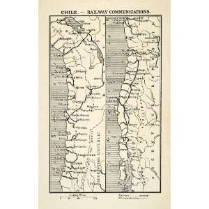  1914 Print Chile Railway Transportation Pacific Ocean Map 