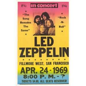 Led Zeppelin   Concert Poster (1969) Fillmore West San Fransisco, CA 
