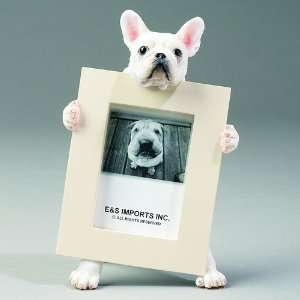 French Bulldog White Dog 2.5 x 3.5 inches Handpainted Picture Frame