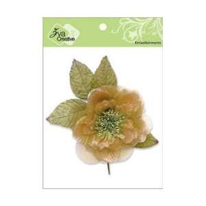 Peach Flower with Leaves Embellishment
