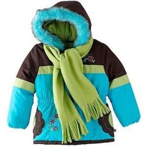 Izzy Kids Outerwear Girls Jacket Size 5/6 with Scarf Turq/Blue/Brown