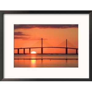  Sunrise Behind Sunshine Skyway Bridge, Florida, USA Framed 