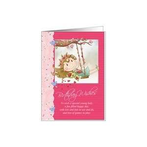  birthday wishes greeting card with cute girl on swing Card 