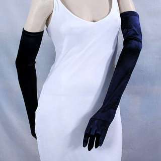 Long Satin Stretch Opera Gloves in Cool Colors  