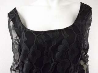 NWT $42 Womens green black lace stretch gathered dress Mystic L  